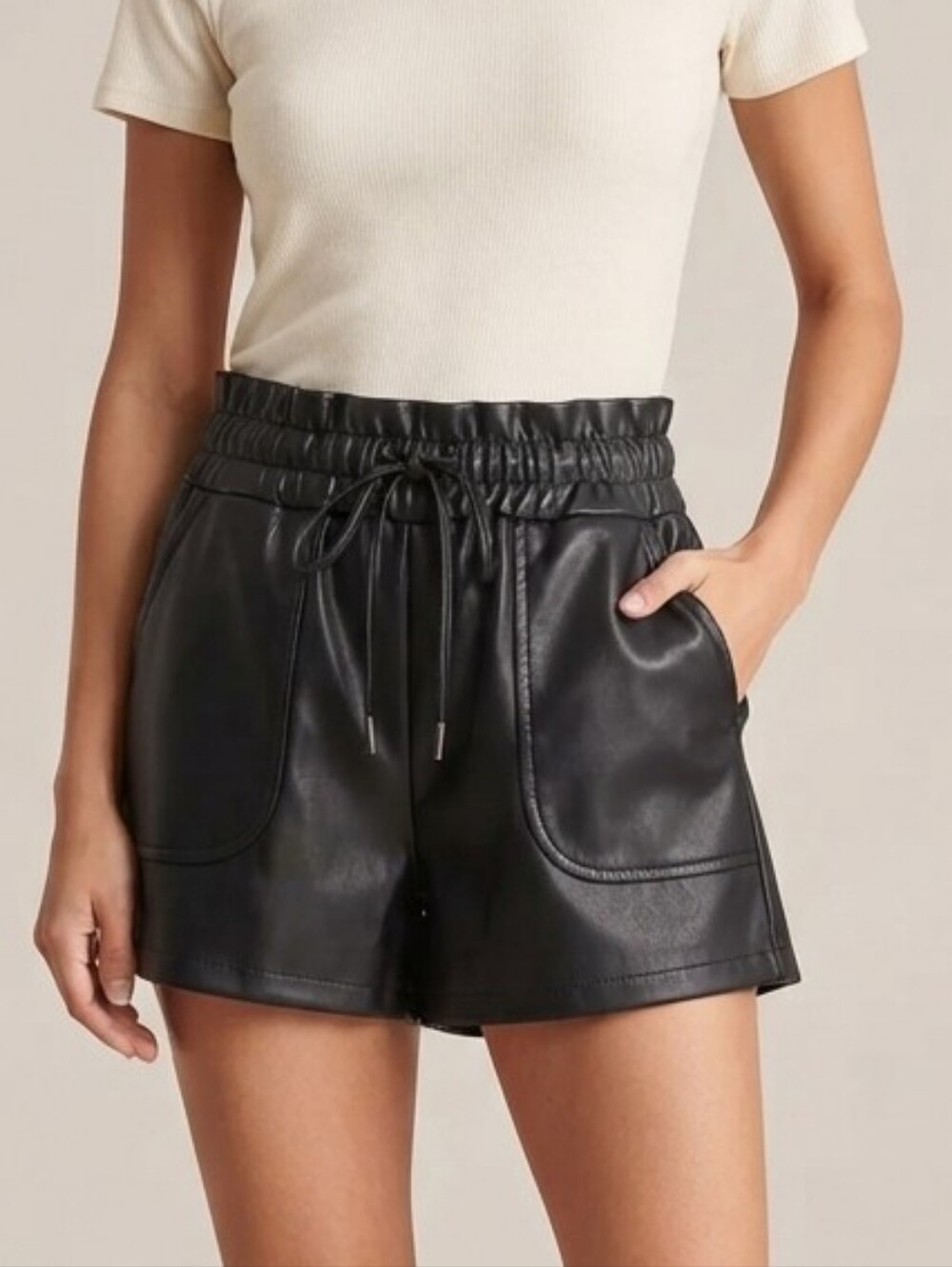 Rewash Faux Leather Drawstring Shorts